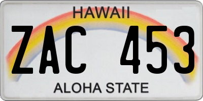 HI license plate ZAC453