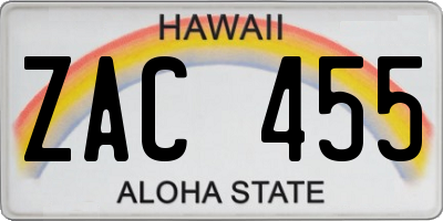 HI license plate ZAC455