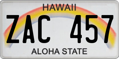 HI license plate ZAC457