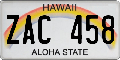 HI license plate ZAC458