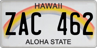HI license plate ZAC462