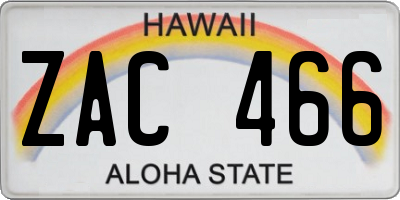 HI license plate ZAC466