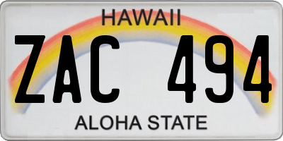 HI license plate ZAC494