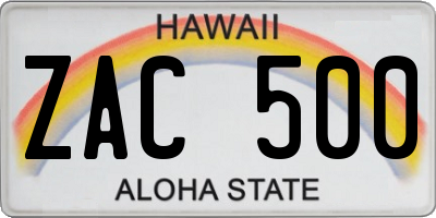 HI license plate ZAC500
