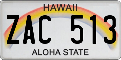 HI license plate ZAC513