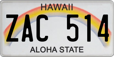 HI license plate ZAC514