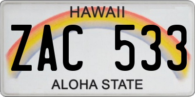 HI license plate ZAC533
