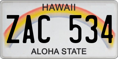 HI license plate ZAC534
