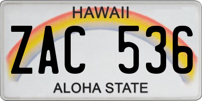 HI license plate ZAC536