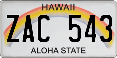 HI license plate ZAC543