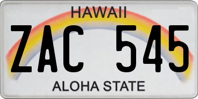 HI license plate ZAC545