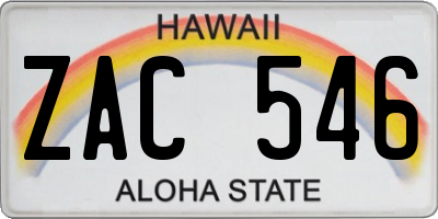 HI license plate ZAC546