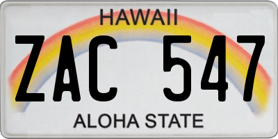HI license plate ZAC547