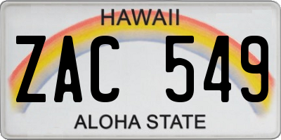 HI license plate ZAC549