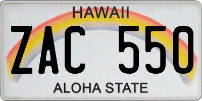HI license plate ZAC550