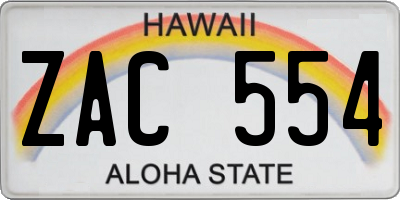 HI license plate ZAC554