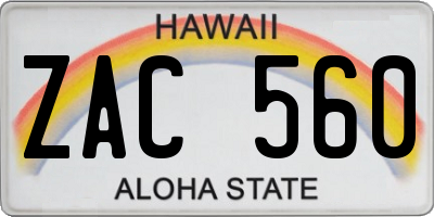 HI license plate ZAC560