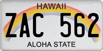 HI license plate ZAC562