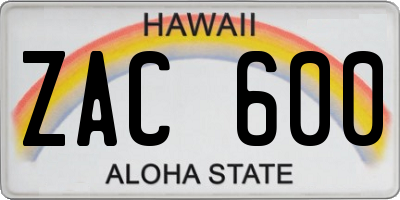 HI license plate ZAC600