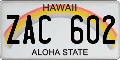 HI license plate ZAC602
