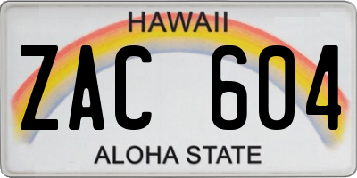 HI license plate ZAC604