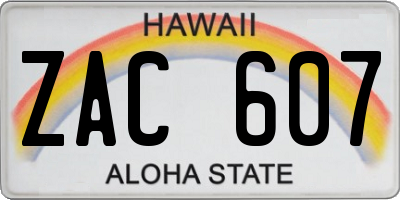 HI license plate ZAC607