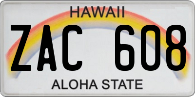 HI license plate ZAC608