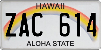 HI license plate ZAC614