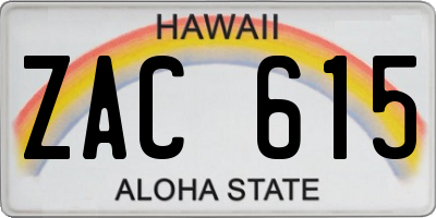 HI license plate ZAC615