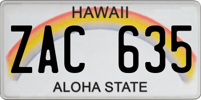 HI license plate ZAC635