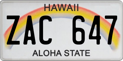 HI license plate ZAC647