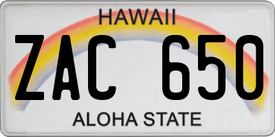 HI license plate ZAC650