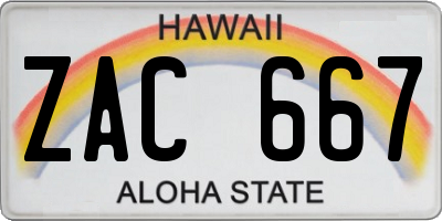HI license plate ZAC667
