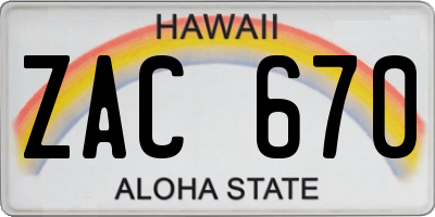 HI license plate ZAC670