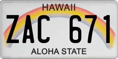 HI license plate ZAC671