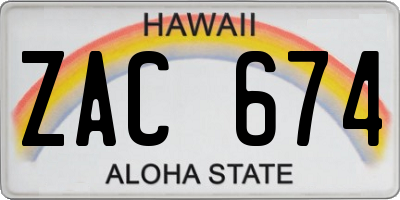 HI license plate ZAC674
