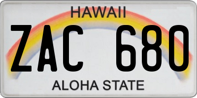 HI license plate ZAC680