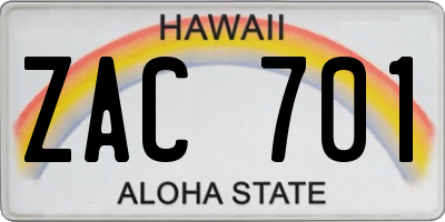 HI license plate ZAC701