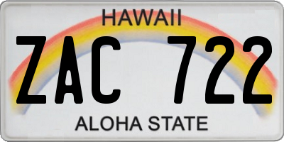 HI license plate ZAC722