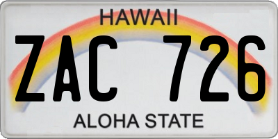 HI license plate ZAC726
