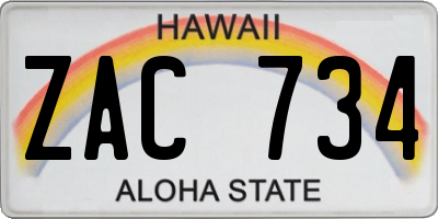 HI license plate ZAC734