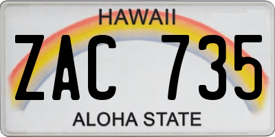 HI license plate ZAC735
