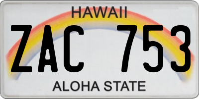 HI license plate ZAC753