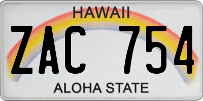 HI license plate ZAC754