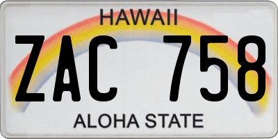 HI license plate ZAC758