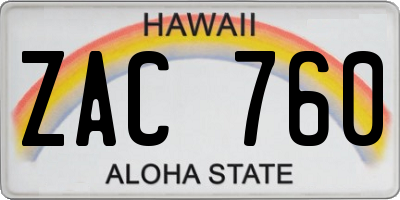 HI license plate ZAC760