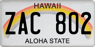 HI license plate ZAC802