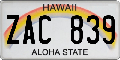 HI license plate ZAC839