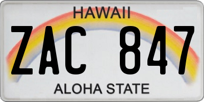 HI license plate ZAC847