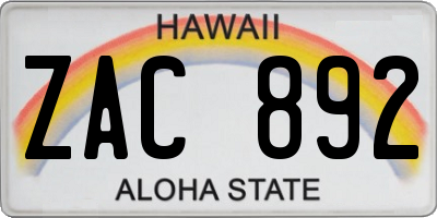 HI license plate ZAC892